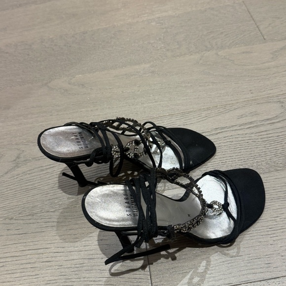 Stuart Weitzman Black Beaded Lace-Up Heels - Picture 1 of 6